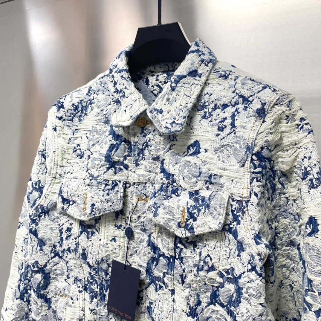「#1872」Louis Vuitton Floral jacquard fringed denim jacket