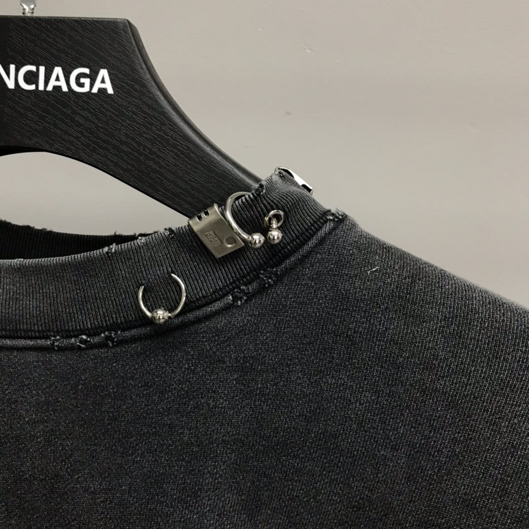 「#2449」Balenciaga neckline hardware perforated hoodie