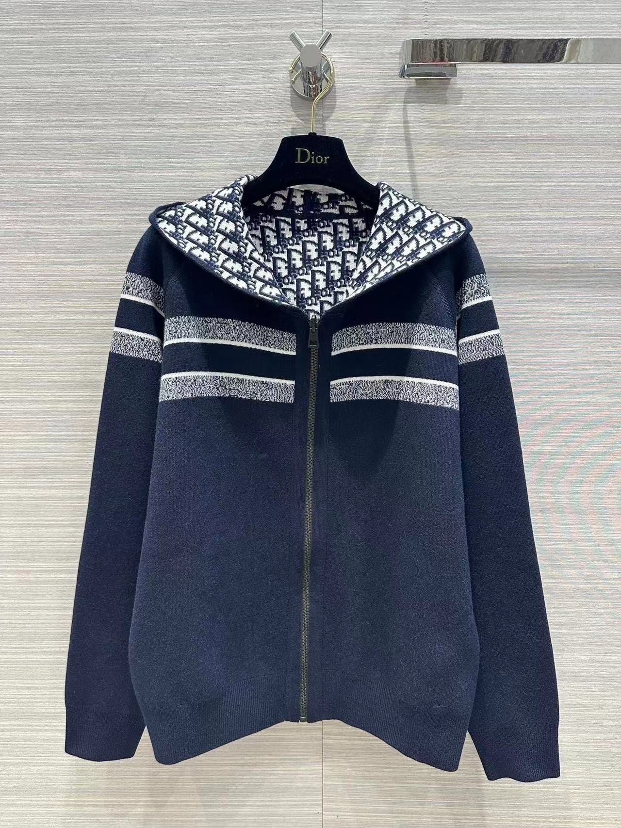 「#3496」Dior all-over jacquard reversible wool zip-up hoodie