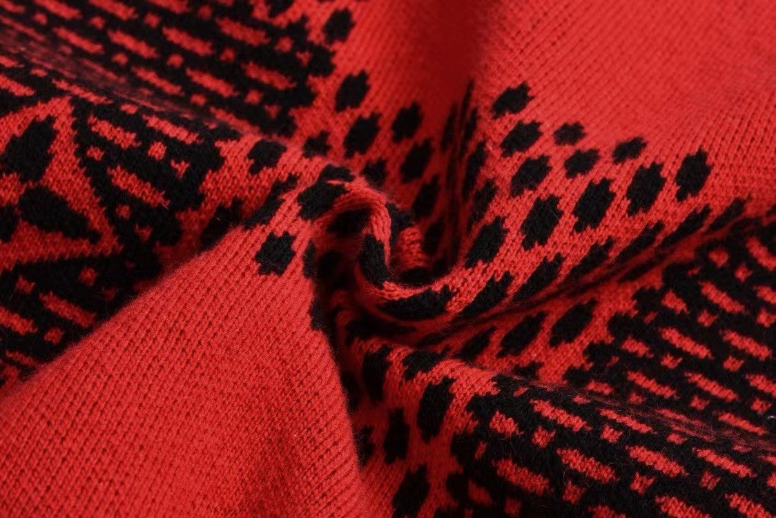 「#3560」Louis Vuitton 24fw black and red checkered jacquard crew neck sweater