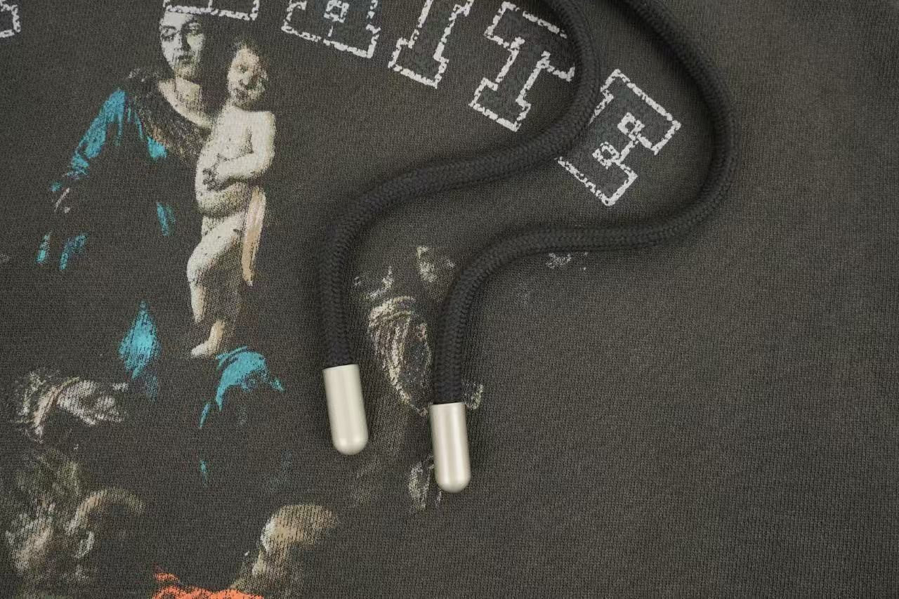 「#4217」offwhite hooded sweatshirt with psalm and Madonna print on chest