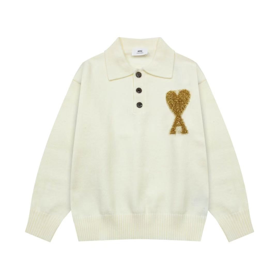 「#4233」Amiri autumn and winter new big heart jacquard collar pullover sweater
