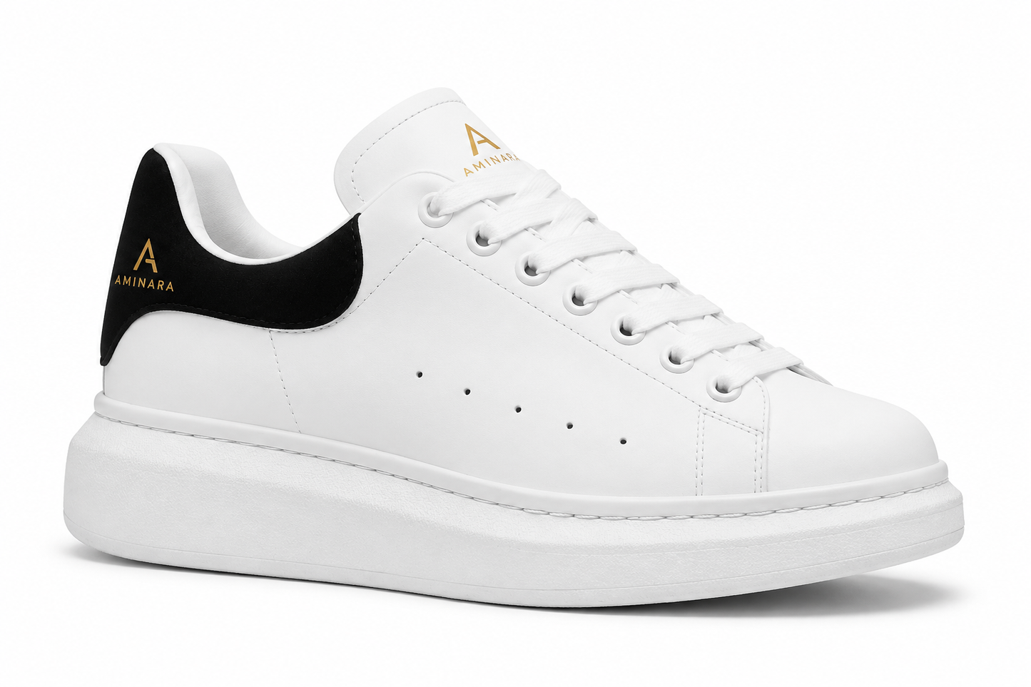 Low Top Leather Widened Tennis Shoe in White