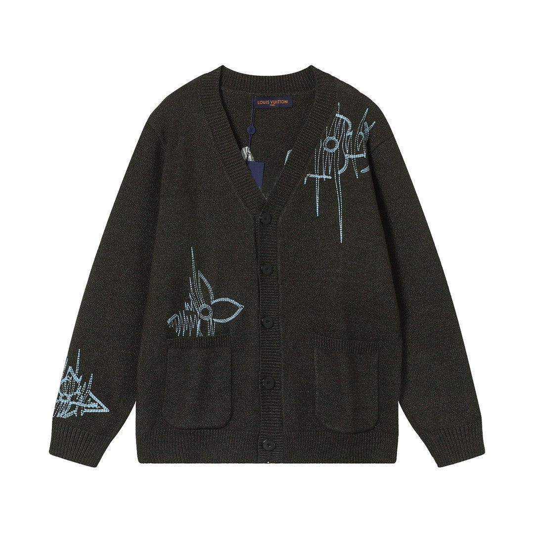 「#1587」SS23 new autumn Louis Vuitton solid color embroidered long-sleeved knitted cardigan