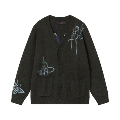 「#1587」SS23 new autumn Louis Vuitton solid color embroidered long-sleeved knitted cardigan