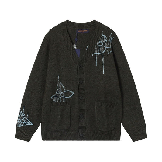 「#1587」SS23 new autumn Louis Vuitton solid color embroidered long-sleeved knitted cardigan
