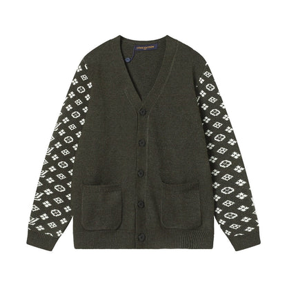 「#1588」SS23 new autumn product LOUIS VUITTON Monogram jacquard V-neck single-breasted long-sleeved knitted