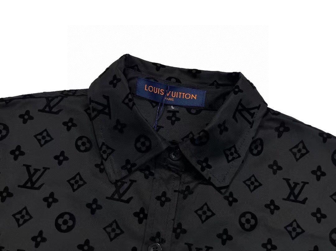 「#1625」Louis Vuitton jacquard all over print flocked shirt GS1021