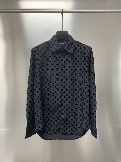 「#1806」Louis Vuitton Flocked jacquard all over printed long sleeve shirt