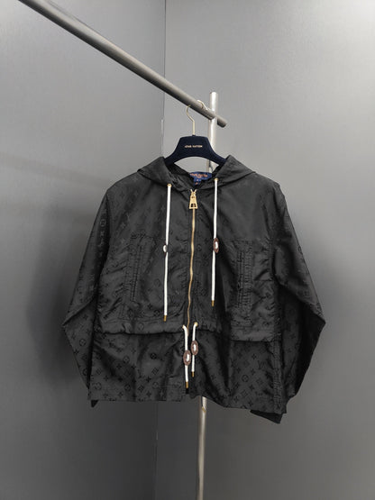 「#1813」Louis Vuitton Jacquard presbyopic fabric belted women's hoodie jacket