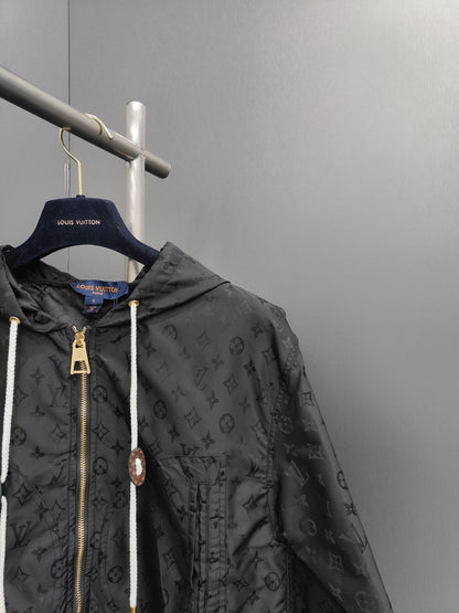 「#1813」Louis Vuitton Jacquard presbyopic fabric belted women's hoodie jacket