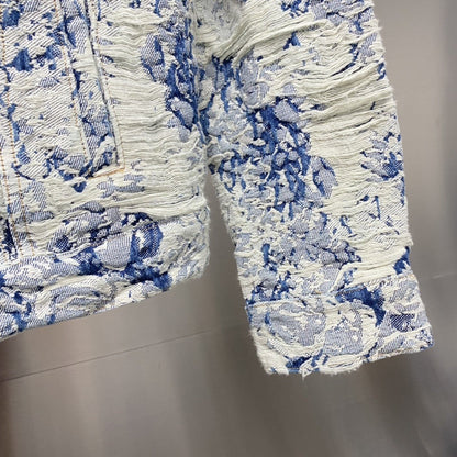 「#1872」Louis Vuitton Floral jacquard fringed denim jacket
