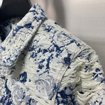 「#1872」Louis Vuitton Floral jacquard fringed denim jacket