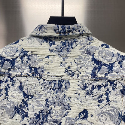 「#1872」Louis Vuitton Floral jacquard fringed denim jacket