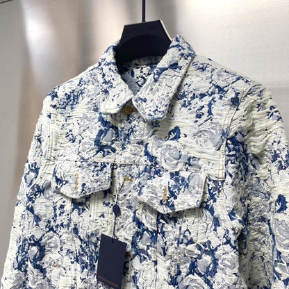 「#1872」Louis Vuitton Floral jacquard fringed denim jacket