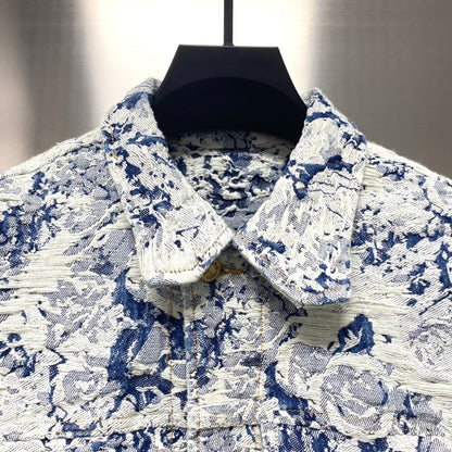 「#1872」Louis Vuitton Floral jacquard fringed denim jacket