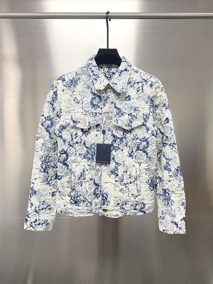 「#1872」Louis Vuitton Floral jacquard fringed denim jacket