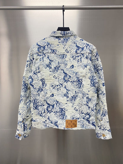 「#1872」Louis Vuitton Floral jacquard fringed denim jacket