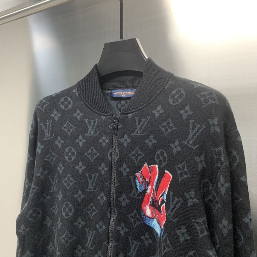 「#1873」Louis Vuitton graffiti jacquard knit zipped jacket