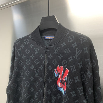 「#1873」Louis Vuitton graffiti jacquard knit zipped jacket