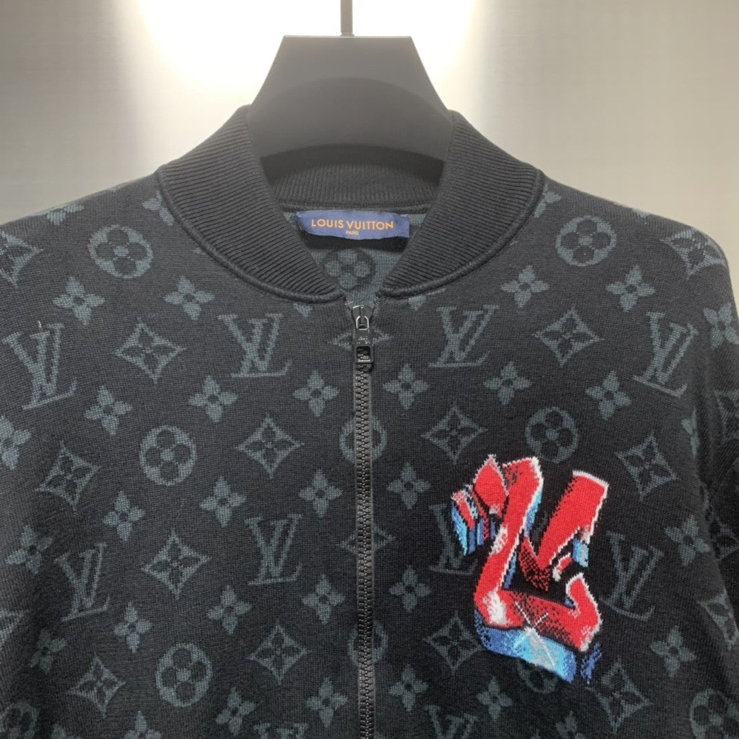「#1873」Louis Vuitton graffiti jacquard knit zipped jacket