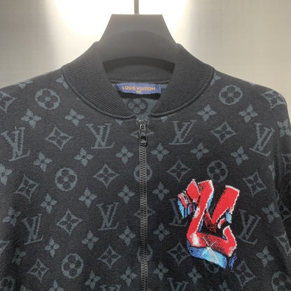 「#1873」Louis Vuitton graffiti jacquard knit zipped jacket