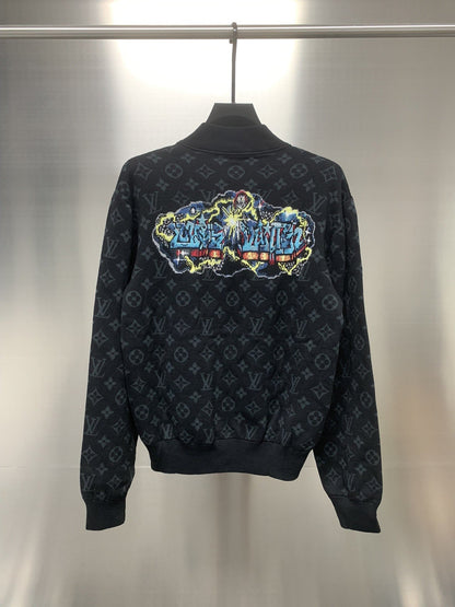 「#1873」Louis Vuitton graffiti jacquard knit zipped jacket
