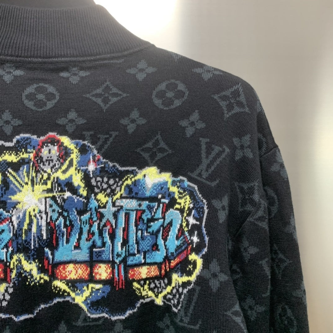 「#1873」Louis Vuitton graffiti jacquard knit zipped jacket