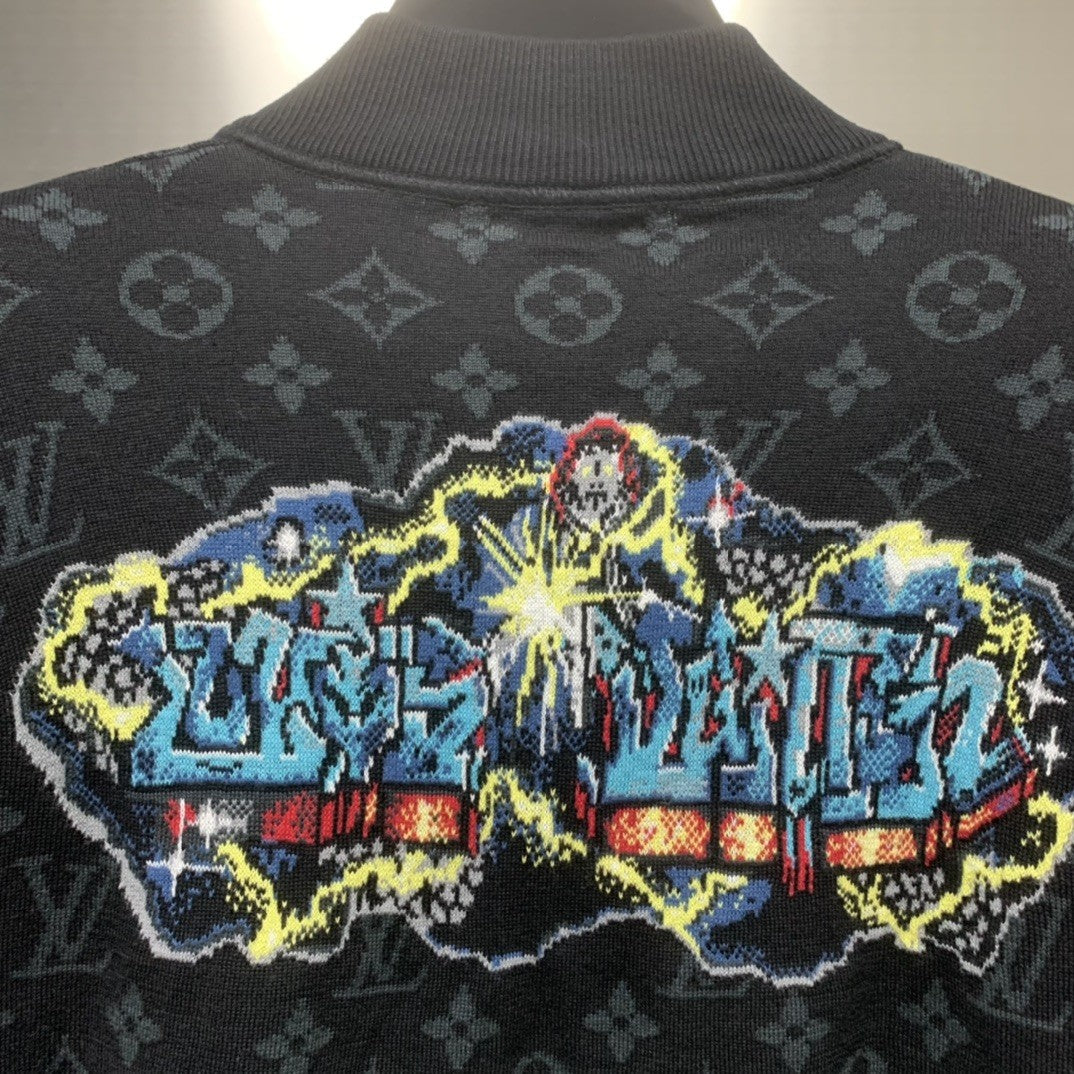 「#1873」Louis Vuitton graffiti jacquard knit zipped jacket