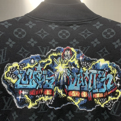 「#1873」Louis Vuitton graffiti jacquard knit zipped jacket