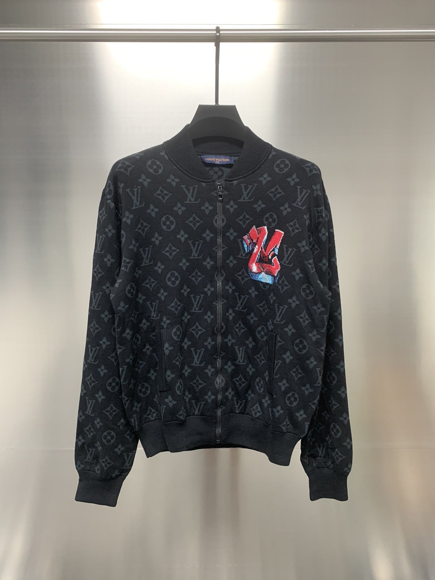 「#1873」Louis Vuitton graffiti jacquard knit zipped jacket