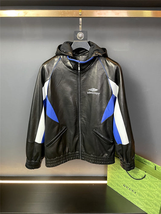 「#1908」Balenciaga 2023 Hooded Leather Jacket