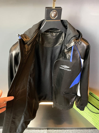「#1908」Balenciaga 2023 Hooded Leather Jacket