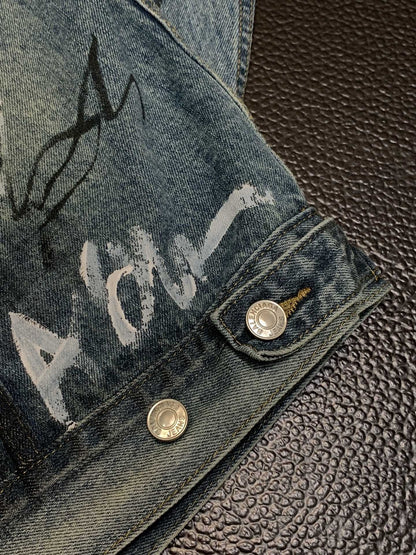 「#1913」Balenciaga Lapel graffiti denim jacket