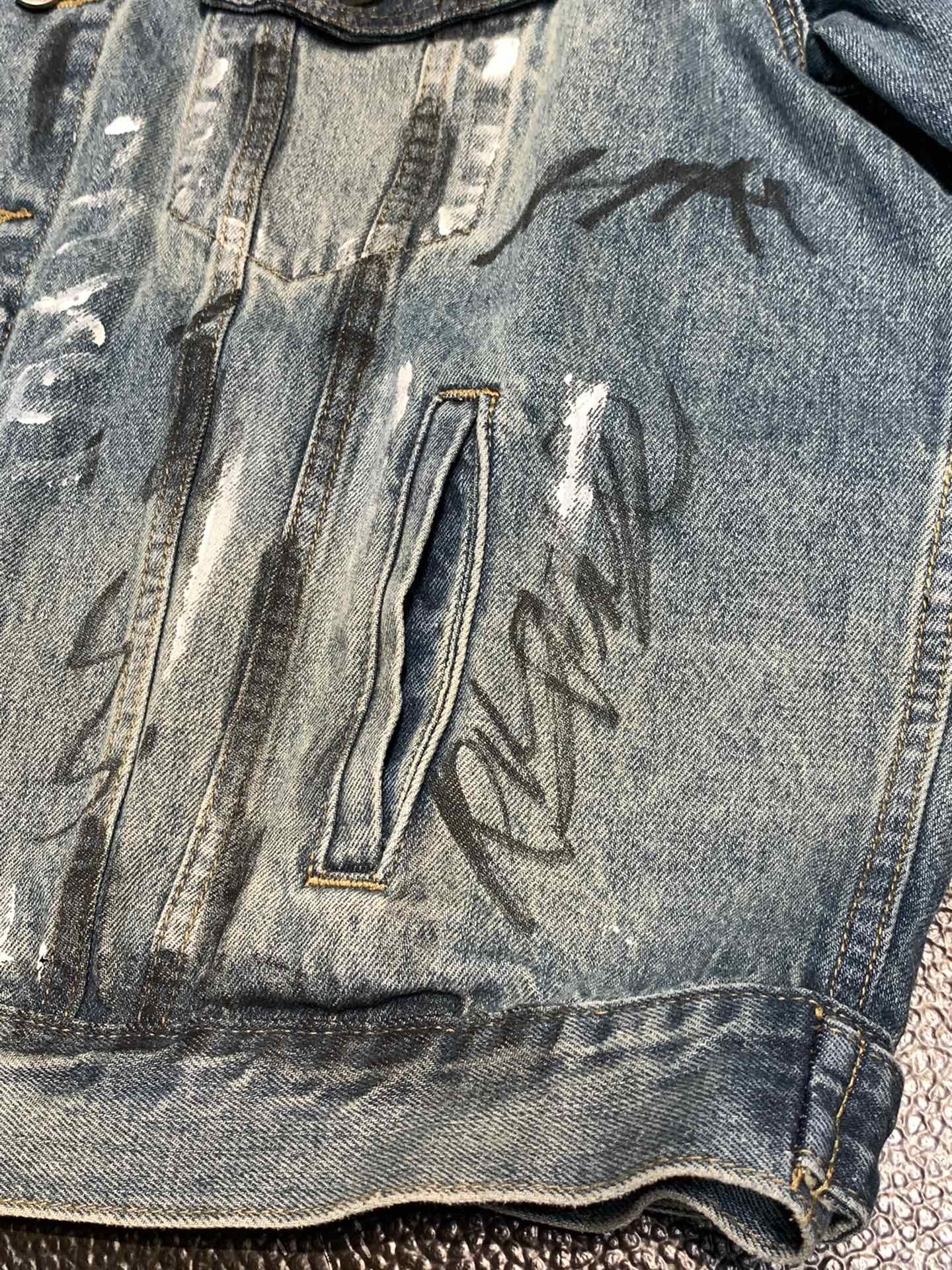 「#1913」Balenciaga Lapel graffiti denim jacket