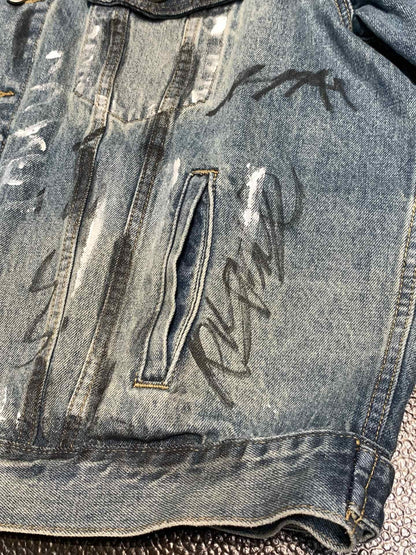 「#1913」Balenciaga Lapel graffiti denim jacket