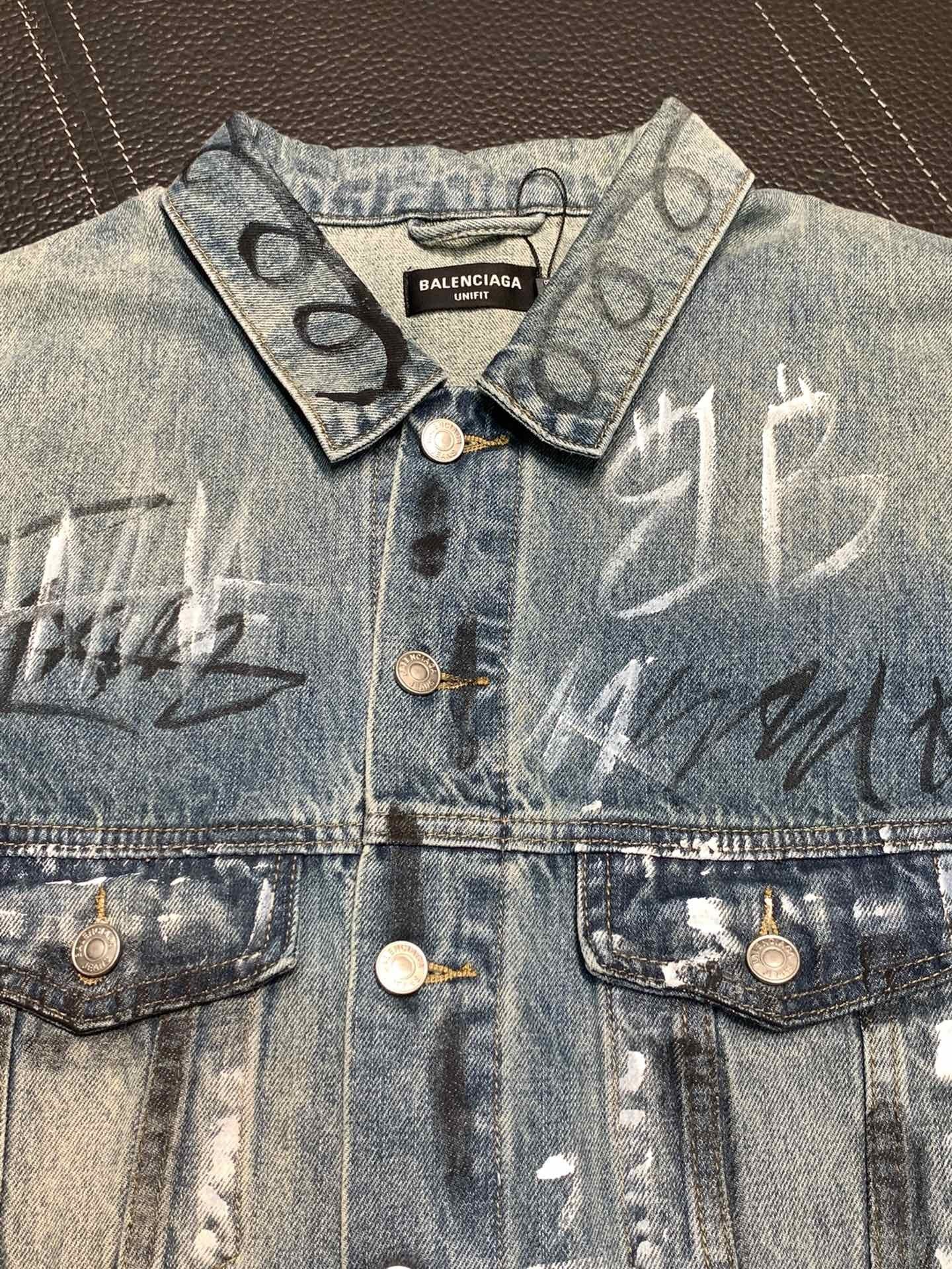 「#1913」Balenciaga Lapel graffiti denim jacket