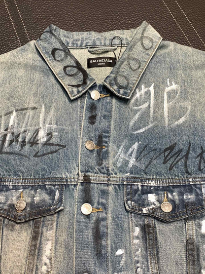 「#1913」Balenciaga Lapel graffiti denim jacket