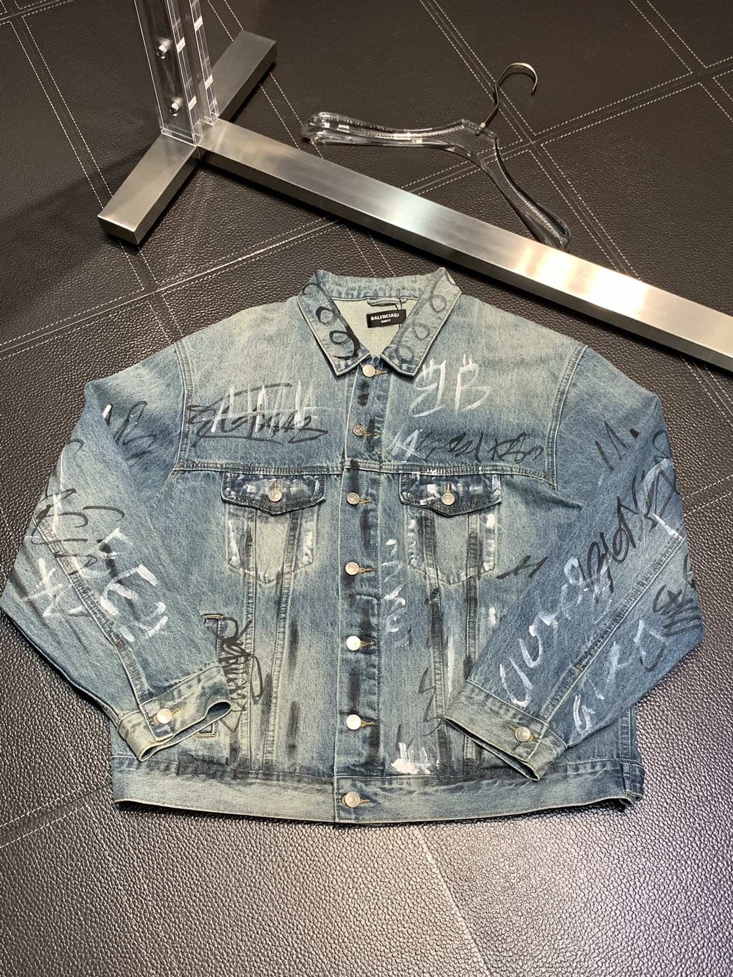 「#1913」Balenciaga Lapel graffiti denim jacket