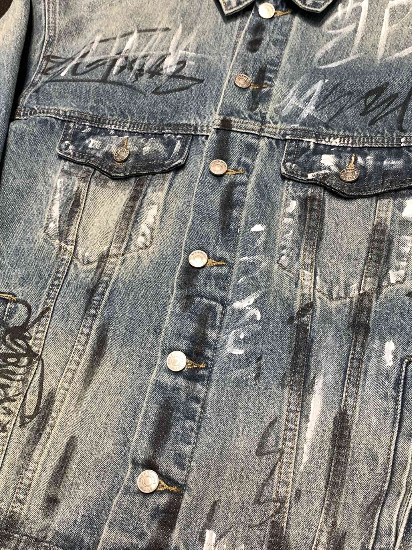 「#1913」Balenciaga Lapel graffiti denim jacket