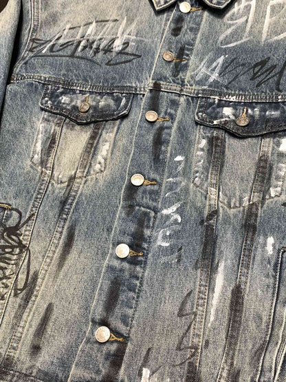 「#1913」Balenciaga Lapel graffiti denim jacket