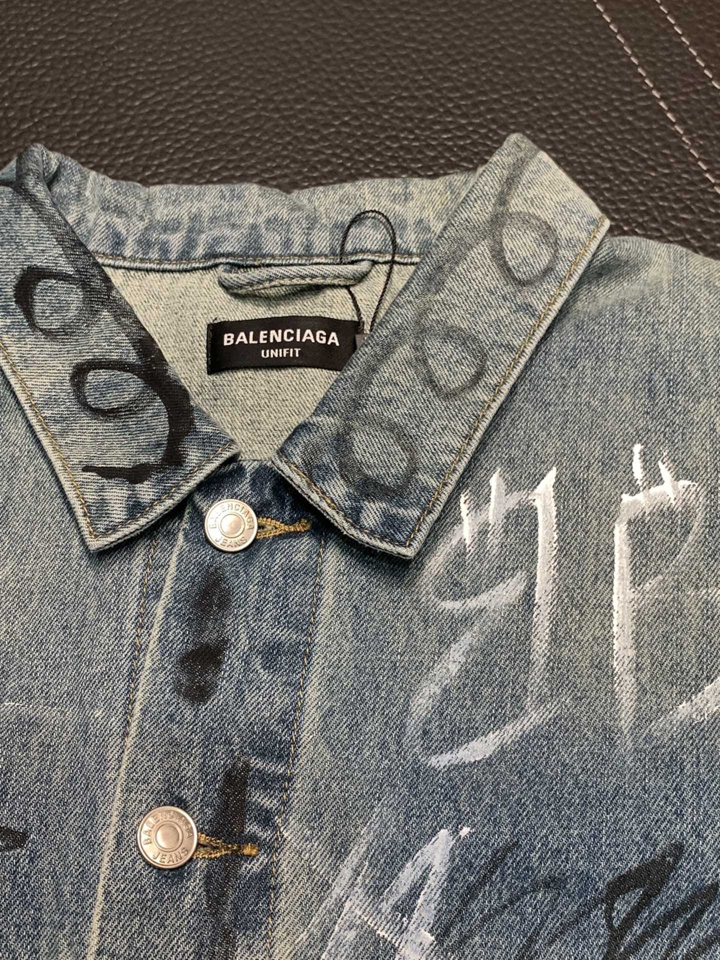 「#1913」Balenciaga Lapel graffiti denim jacket