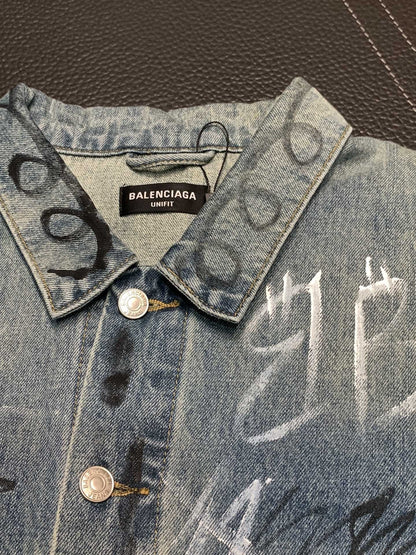 「#1913」Balenciaga Lapel graffiti denim jacket