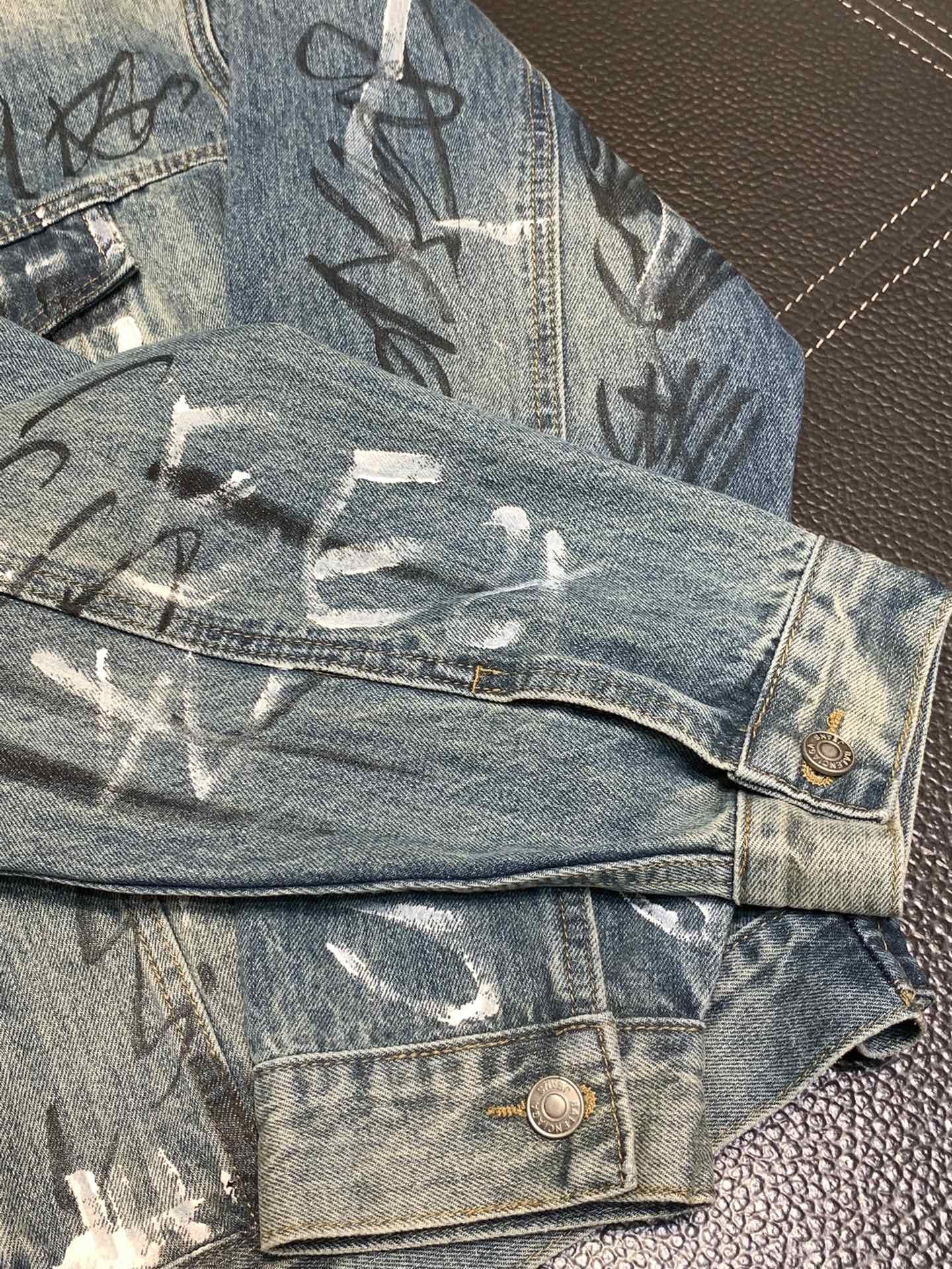 「#1913」Balenciaga Lapel graffiti denim jacket
