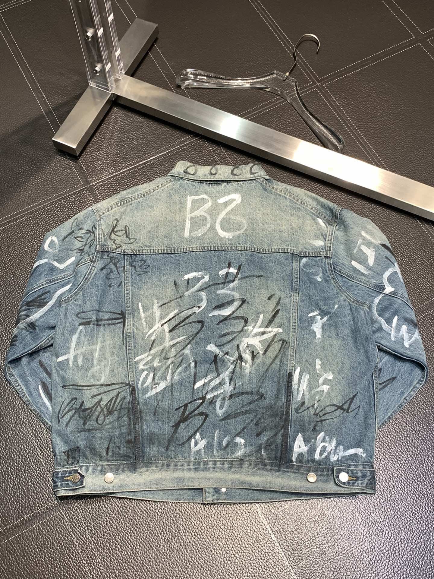 「#1913」Balenciaga Lapel graffiti denim jacket