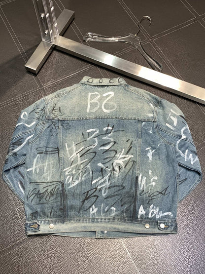 「#1913」Balenciaga Lapel graffiti denim jacket