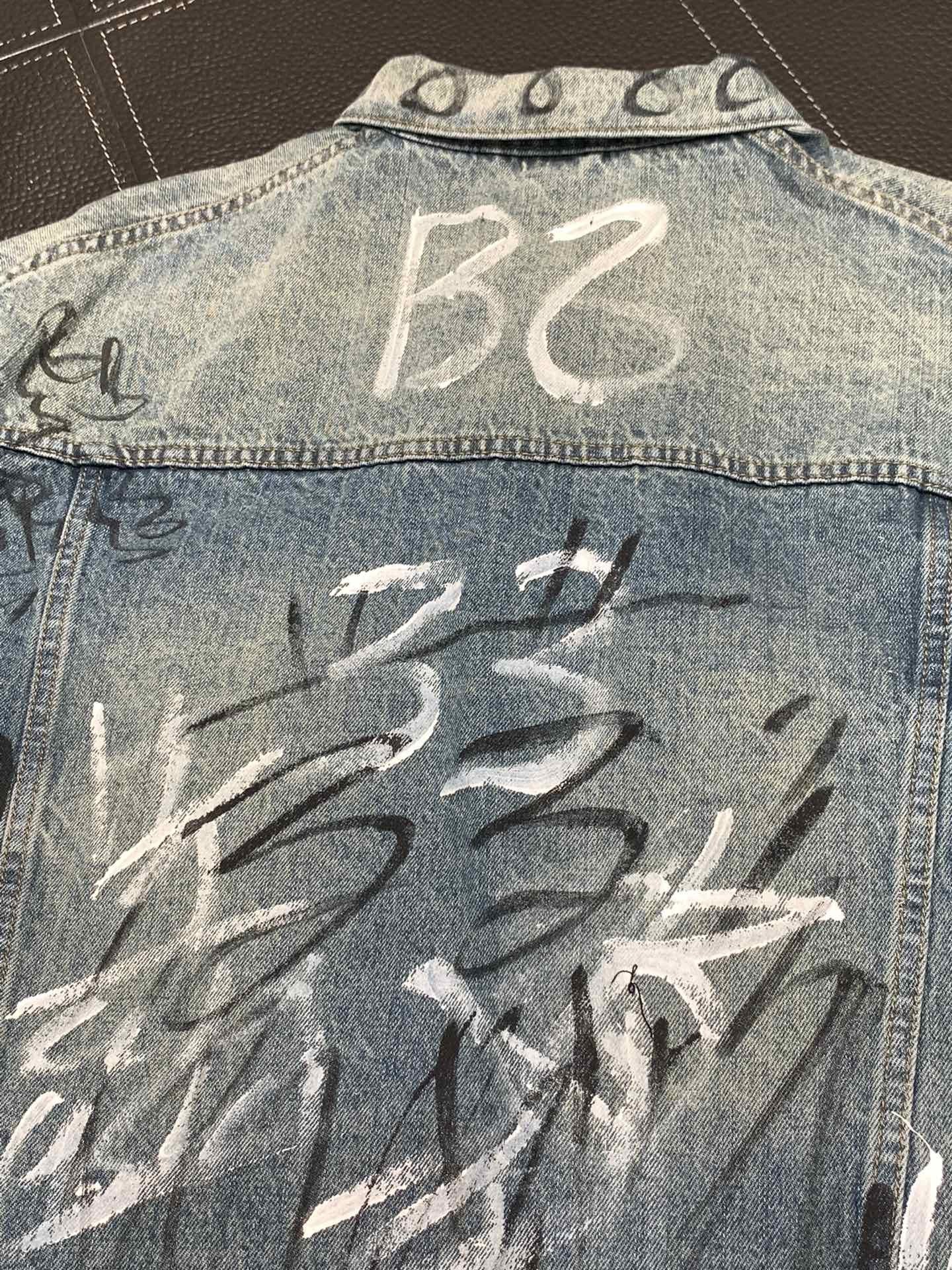 「#1913」Balenciaga Lapel graffiti denim jacket