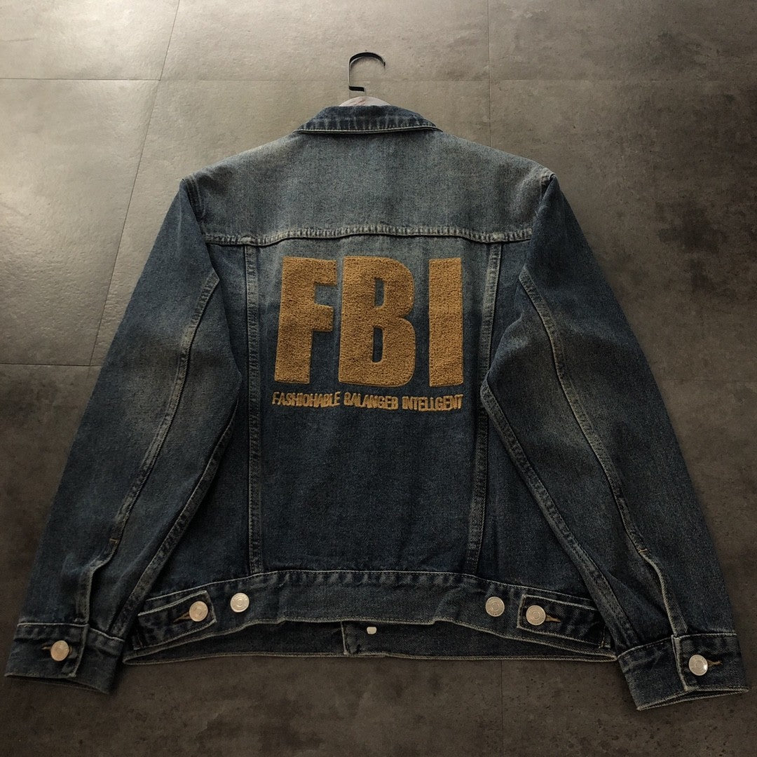 「#1916」Balenciaga terry embroidered denim jacket