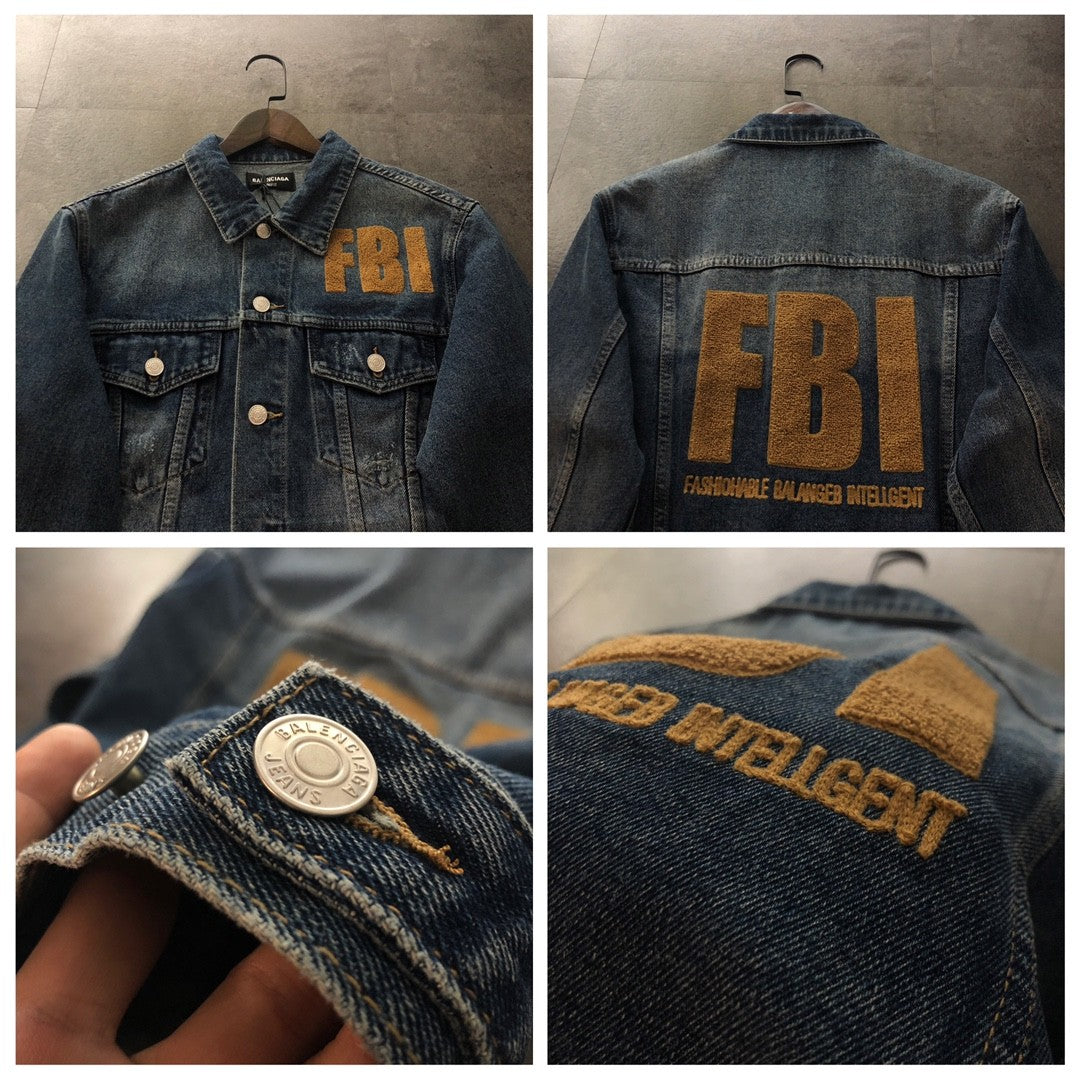 「#1916」Balenciaga terry embroidered denim jacket