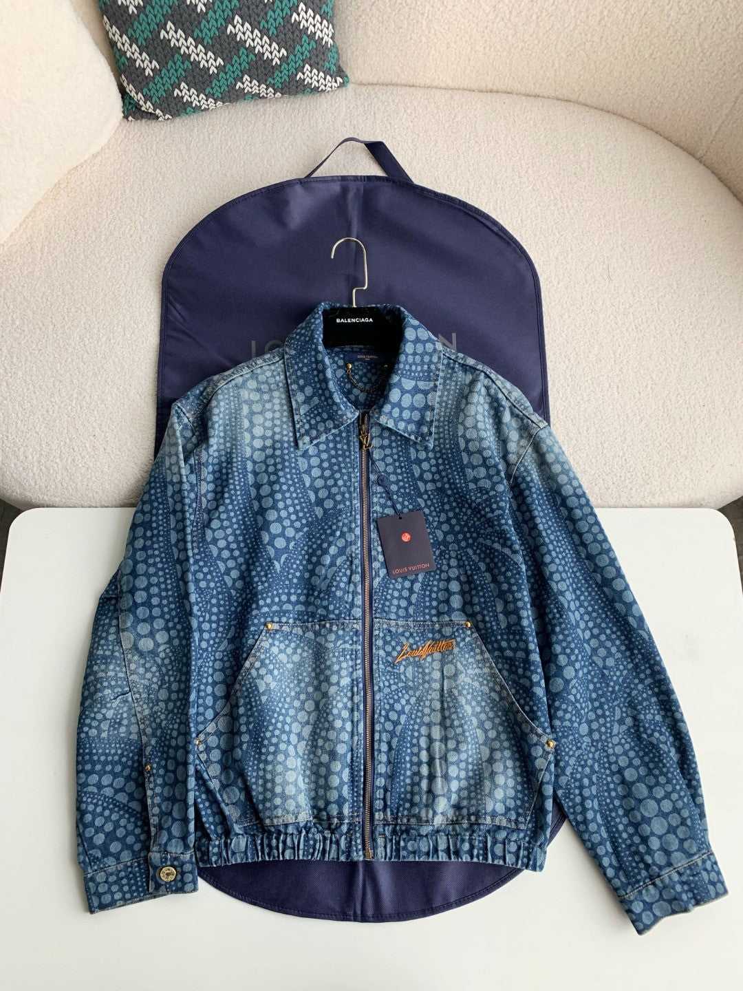 「#2056」Louis Vuitton Classic Logo printed all over patchwork denim jacket